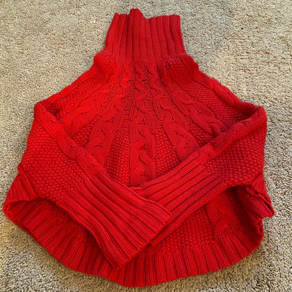 Toddler girl red shawl sweater.